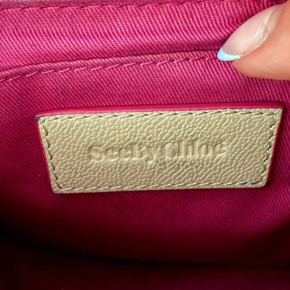 See By Chloe Mara Shearling Sherpa Leather Brown Cement Beige Small Saddle Bag - Picture 6 of 16